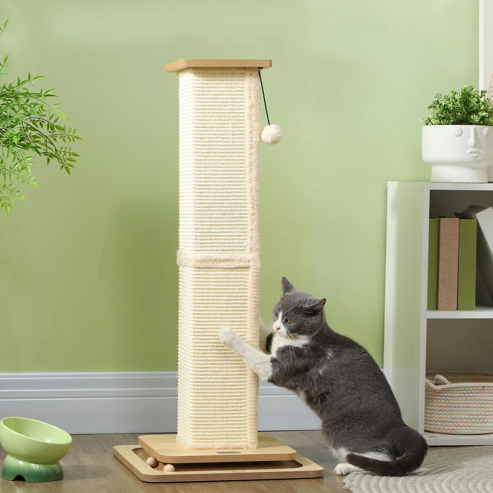 PawHut 3-in-1 draskyklė, 87 cm draskyklės kolona, sizalio kačių draskyklė su žaisliniu kamuoliuku, kačių draskyklė, kačių baldai, patalpoms, ąžuolo spalvos