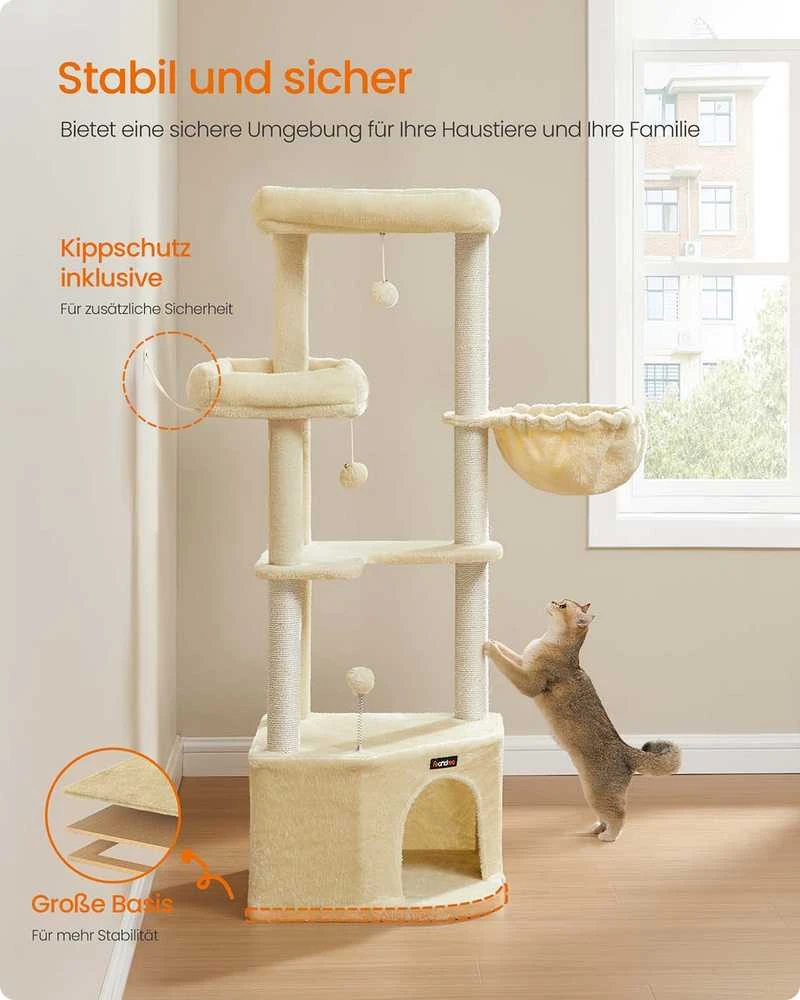 Songmics Kačių draskyklė su žaidimo aikštelėmis, 140,7 cm