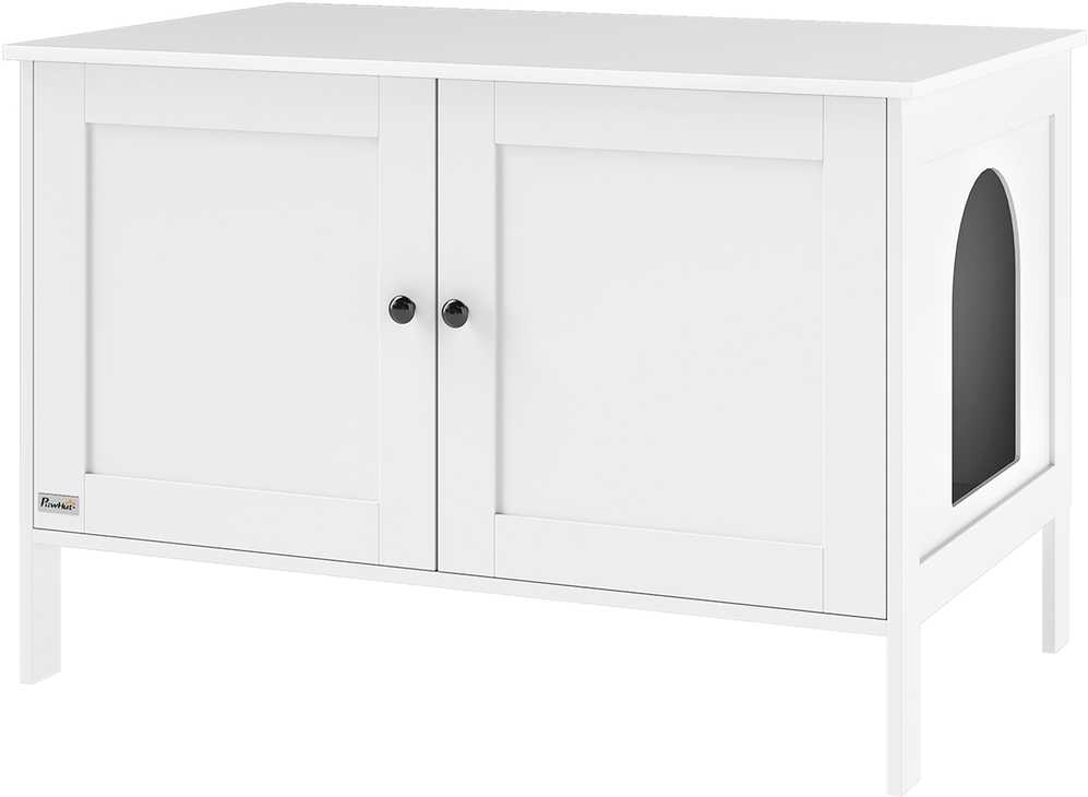 PawHut kačių tualeto spintelė, kačių namelis su durelėmis ir pertvara, balta, 80 x 51 x 54 cm