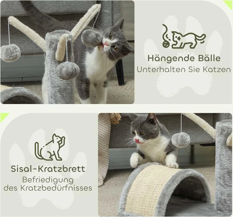 PawHut draskyklė, stabili katės draskyklė su sizaliu, laipiojimo medis katėms, šviesiai pilka