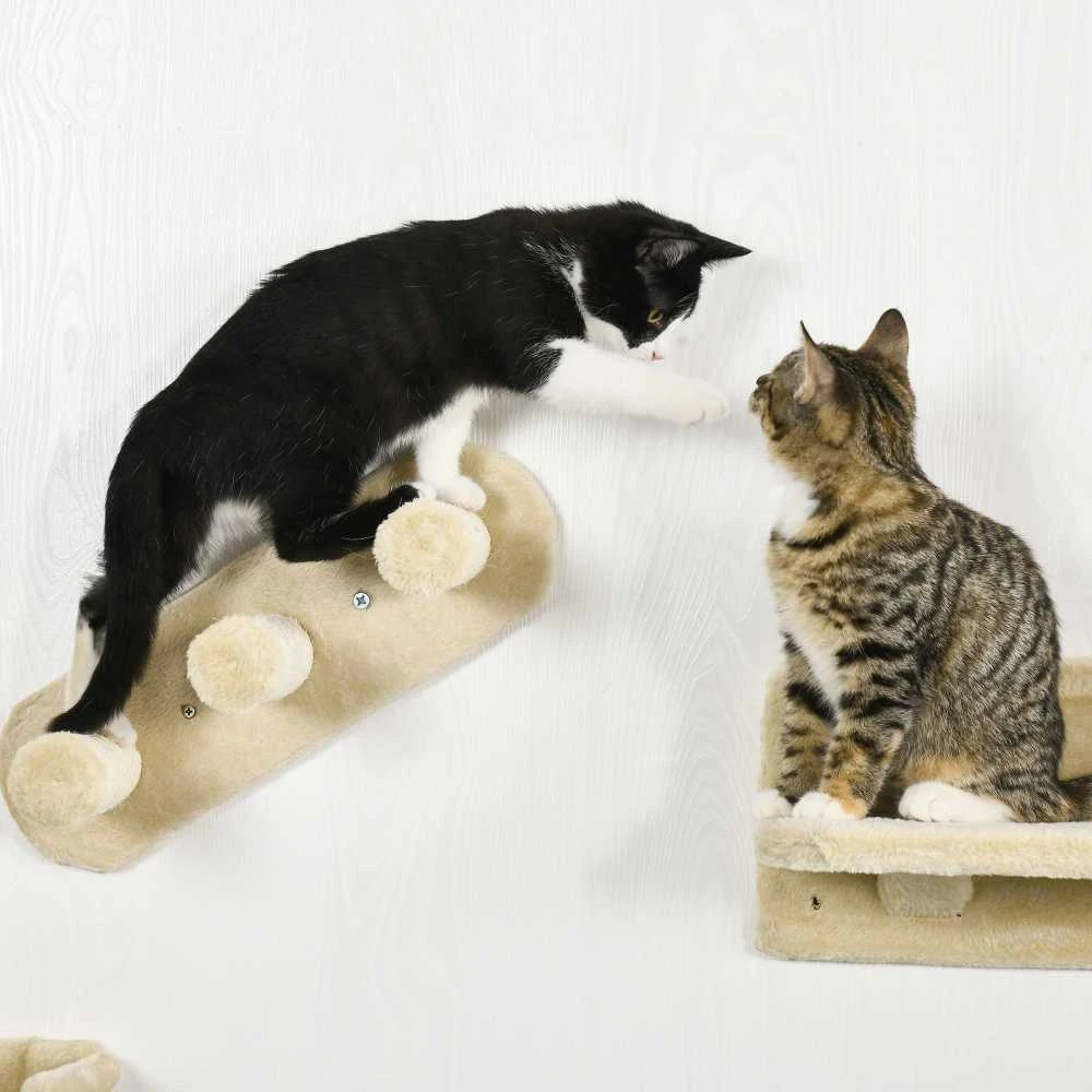 PawHut 4 dalių katės laipiojimo sienelė, laipynė katėms su katės laipteliais, hamaku, šokinėjimo platforma, sieninis draskyklė, sieniniai baldai katėms, iki 5kg | Aosom