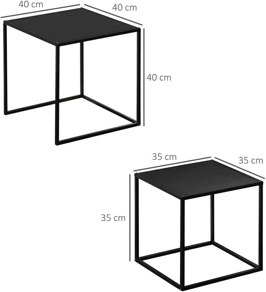 HOMCOM kavos staliukų komplektas, 2 vnt. modernaus dizaino šoniniai staliukai, plieno rėmas, iki 10 kg, juodi, 120x59x45 cm