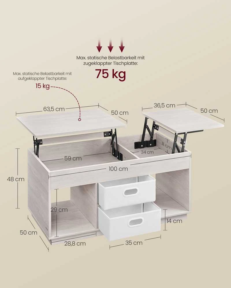 Songmics Kavos staliukas 50 x 100 x 48 cm/62,3 cm