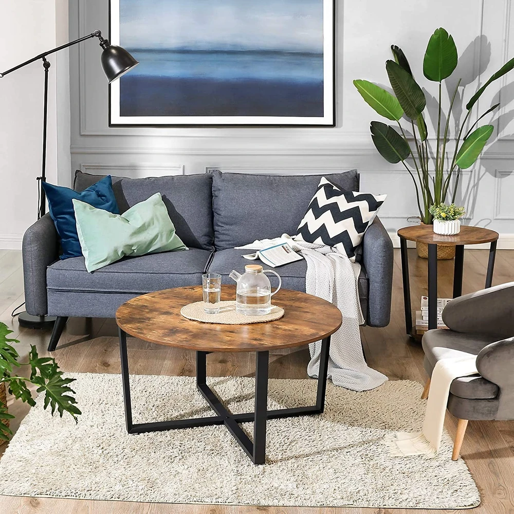 Kontrast Kavos staliukas apvalus su reguliuojamomis kojelėmis, rudas ir juodas, 88 x 47 cm