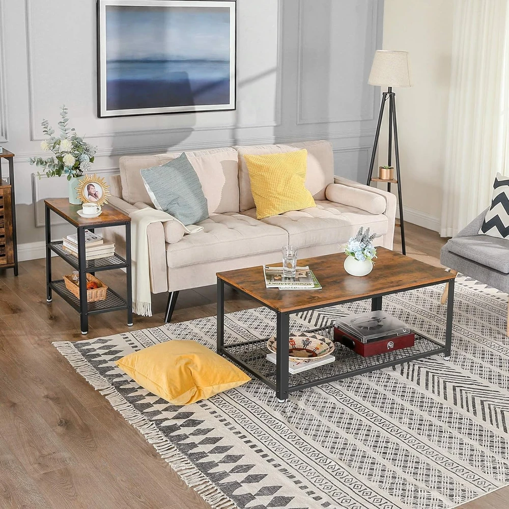 Leobert Kavos staliukas su apatine lentyna, rudos ir juodos spalvos, 60 x 30 x 60 cm