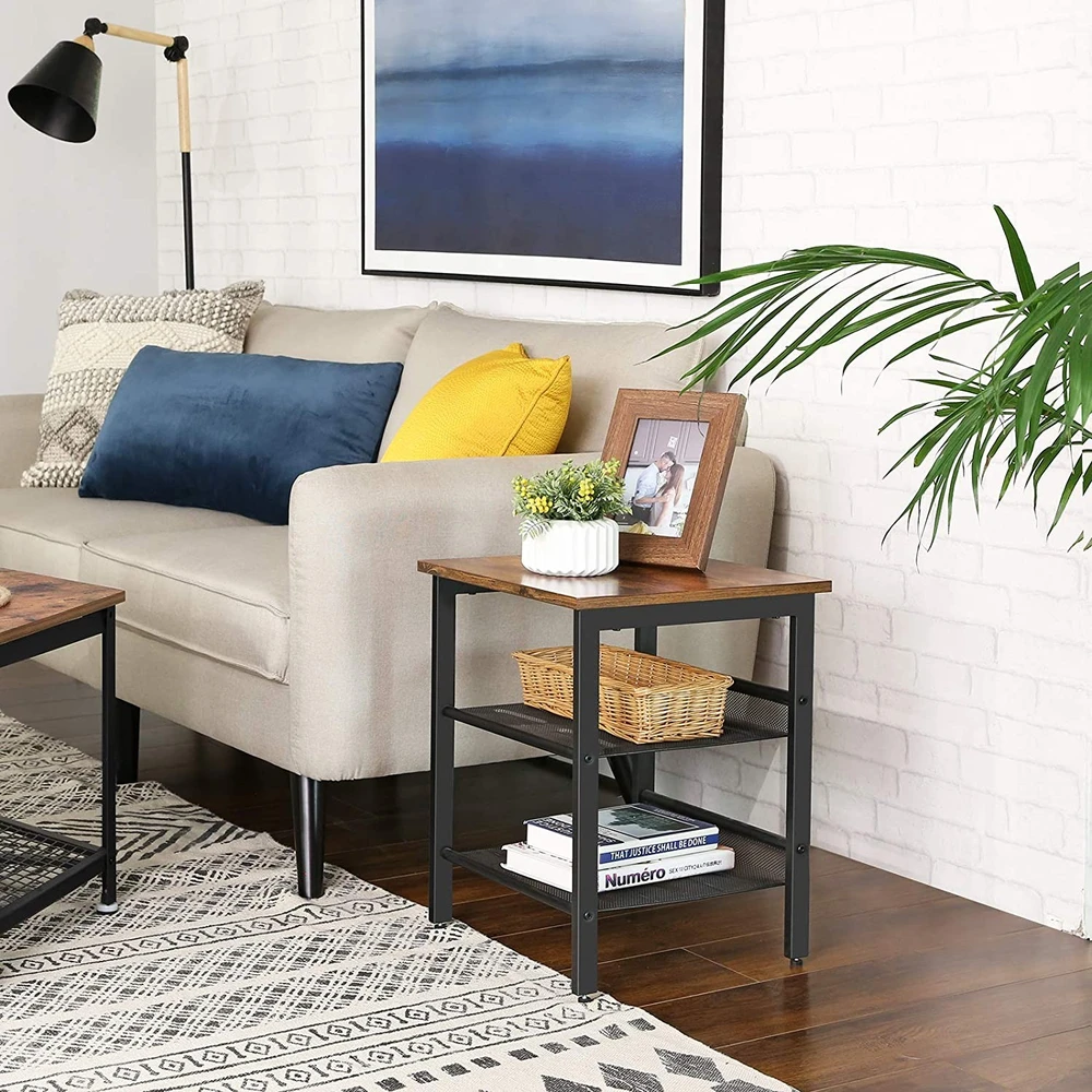 Leobert Kavos staliukas su plieniniu rėmu, rudos ir juodos spalvos, 40 x 40 x 55 cm