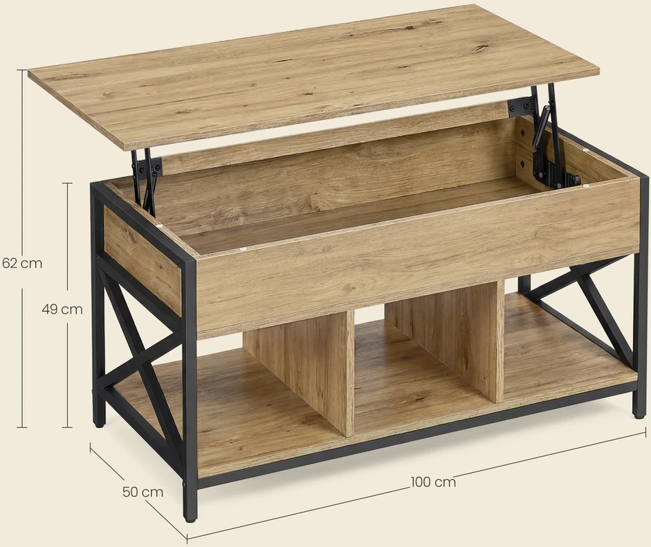 Valora Kavos staliukas su reguliuojamo aukščio stalviršiu, artisano ąžuolo ir juodos spalvos, 100 × 50 × 49–62 cm