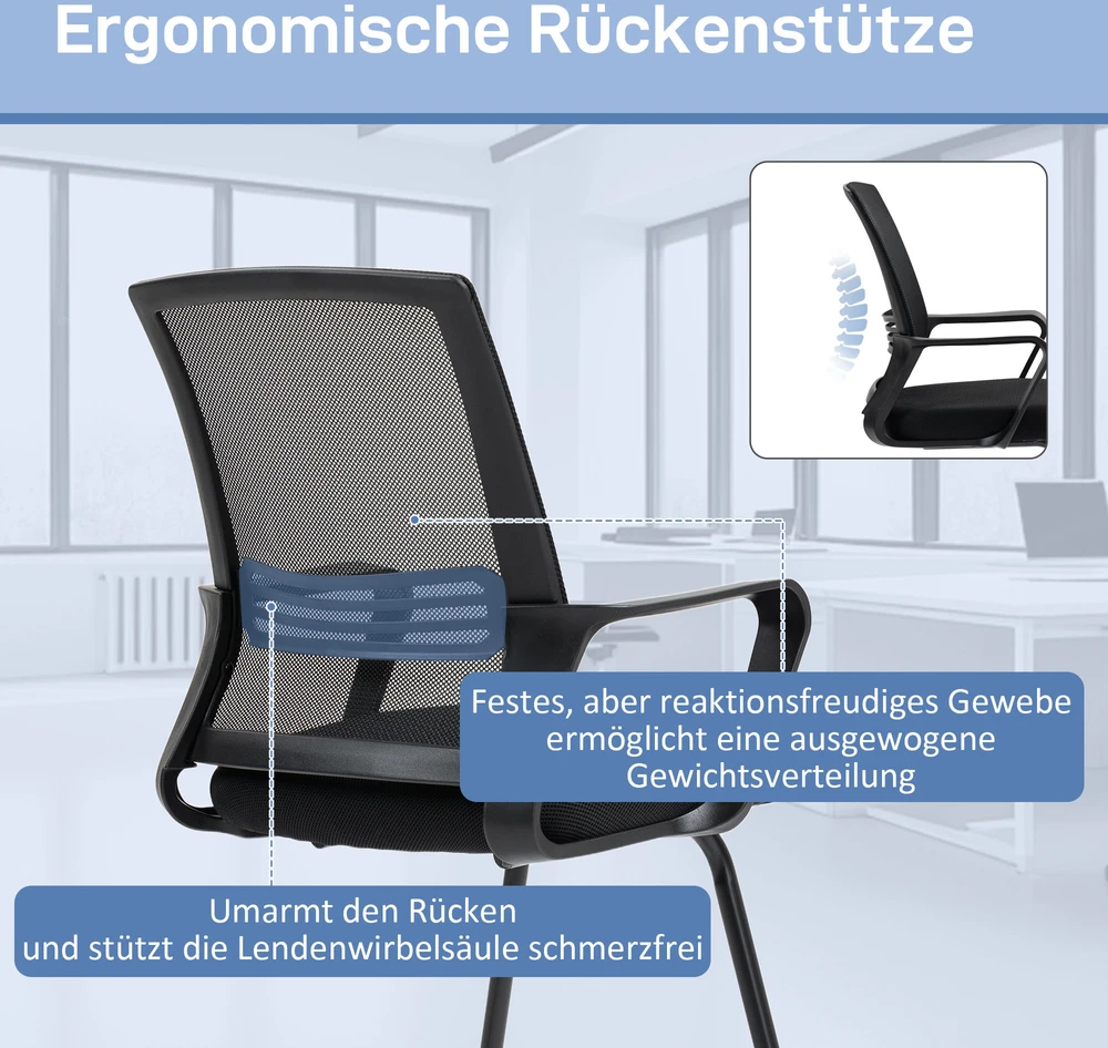 HOMCOM ergonominė kėdė, tinklelis, porolonas, metalinės kojelės, rėmo pagrindas, juoda