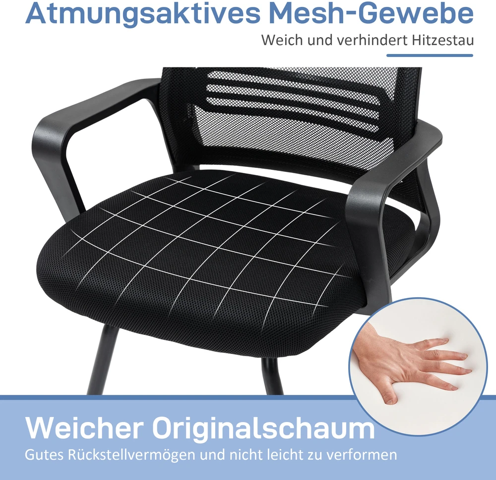 HOMCOM ergonominė kėdė, tinklelis, porolonas, metalinės kojelės, rėmo pagrindas, juoda