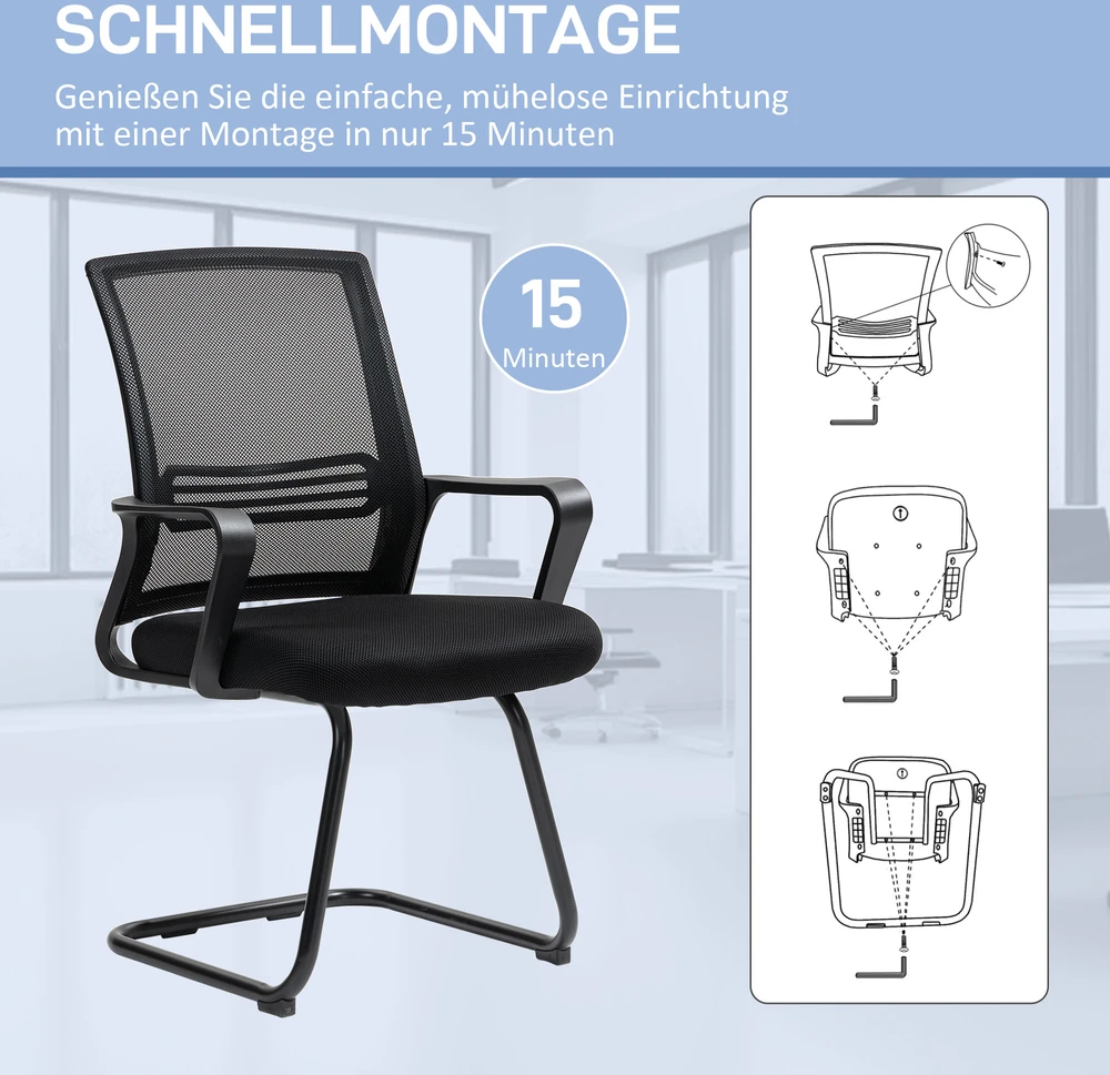 HOMCOM ergonominė kėdė, tinklelis, porolonas, metalinės kojelės, rėmo pagrindas, juoda