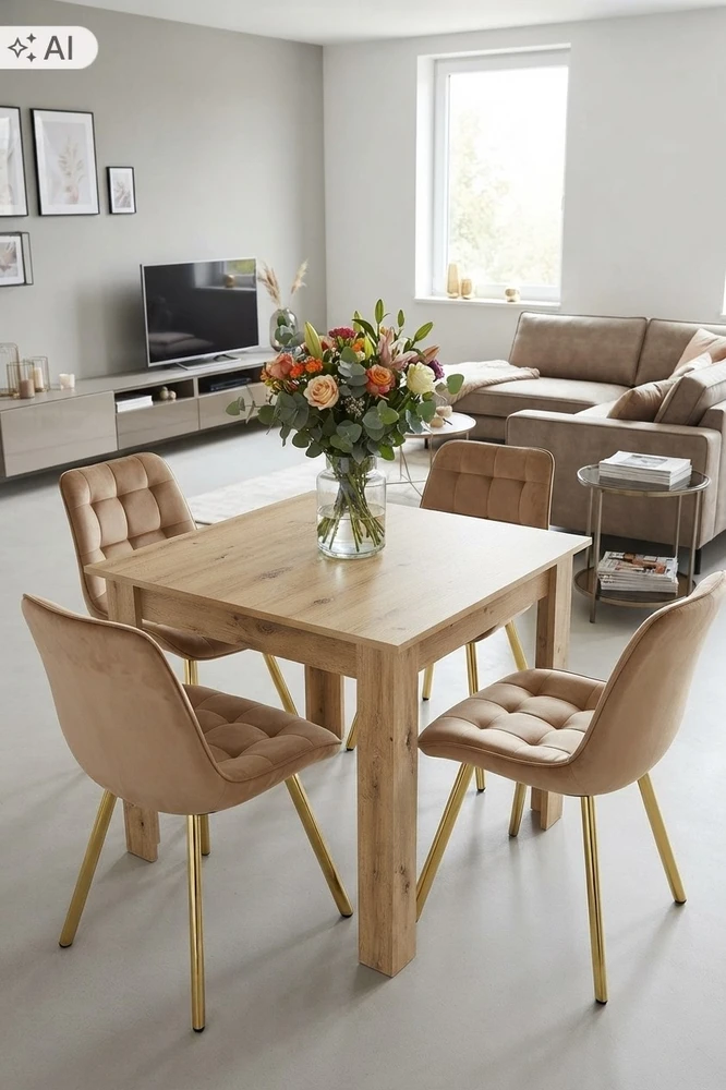 Leobert Kėdė su aksominiu apmušalu ir auksinėmis metalinėmis kojomis, ruda, 86 × 53 × 59 cm, 4 vnt.