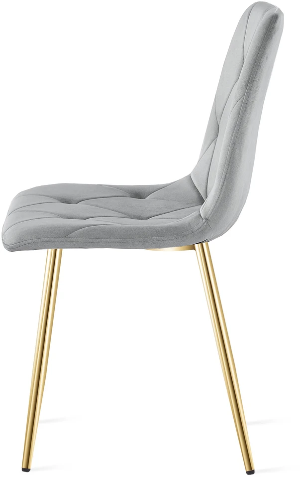 Leobert Kėdė su aksominiu apmušalu ir auksinės spalvos metalinėmis kojomis, šviesiai pilka, 2 vnt.