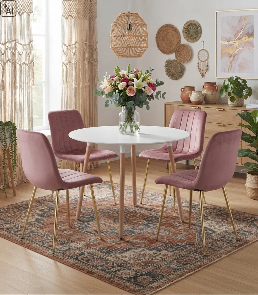 Kėdė su aksominiu apmušalu, tamsiai rožinė, 86 cm, 3 vnt.