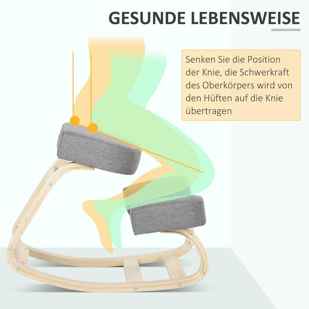 Vinsetto kelių kėdė, ergonomiška kėdė, minkšta kėdė sveikai laikysenai, beržo mediena, keliamoji galia 120 kg, pilka