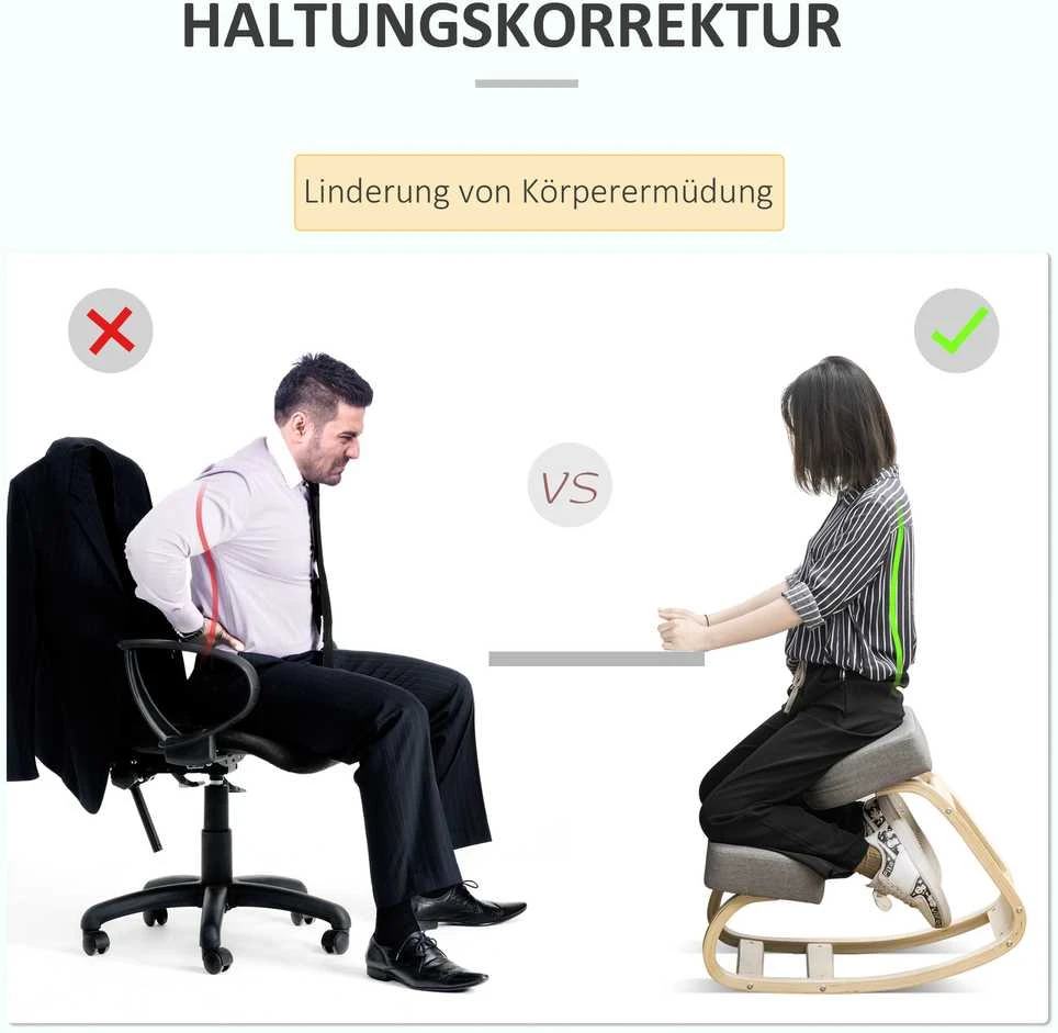 Vinsetto kelių kėdė, ergonomiška kėdė, minkšta kėdė sveikai laikysenai, beržo mediena, keliamoji galia 120 kg, pilka