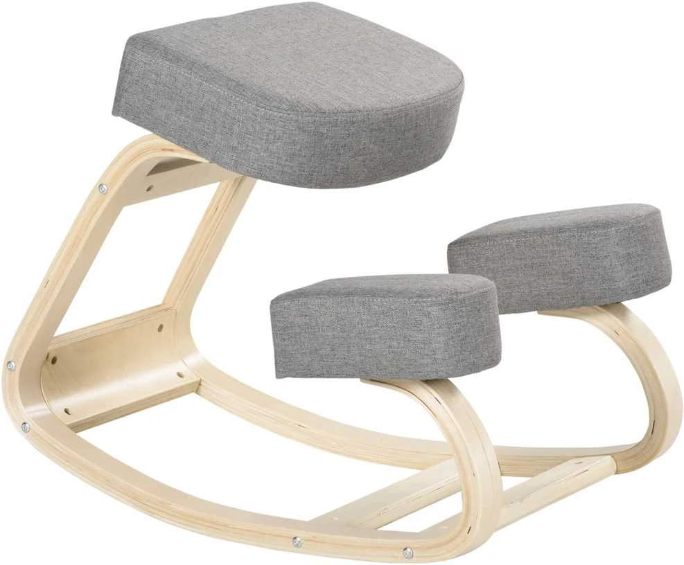 Vinsetto kelių kėdė, ergonomiška kėdė, minkšta kėdė sveikai laikysenai, beržo mediena, keliamoji galia 120 kg, pilka