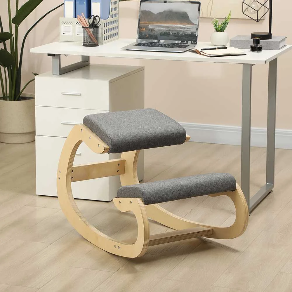 HOMCOM ergonominė kėdė klūpėjimui, supamoji kėdė keliams, rašomojo stalo kėdė namų biurui, laikysenos gerinimui, pilka