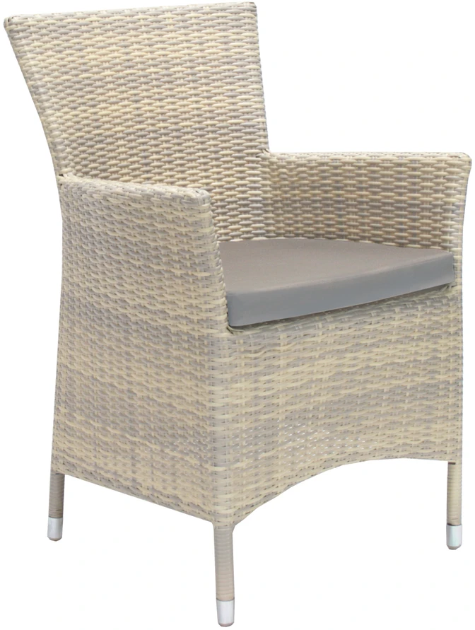 Home4You Fotelis WICKER-1 su pagalvėle, 61x58xH86cm, rėmas: plieno su plastikinių vytelių apdaila, spalva: smėlio