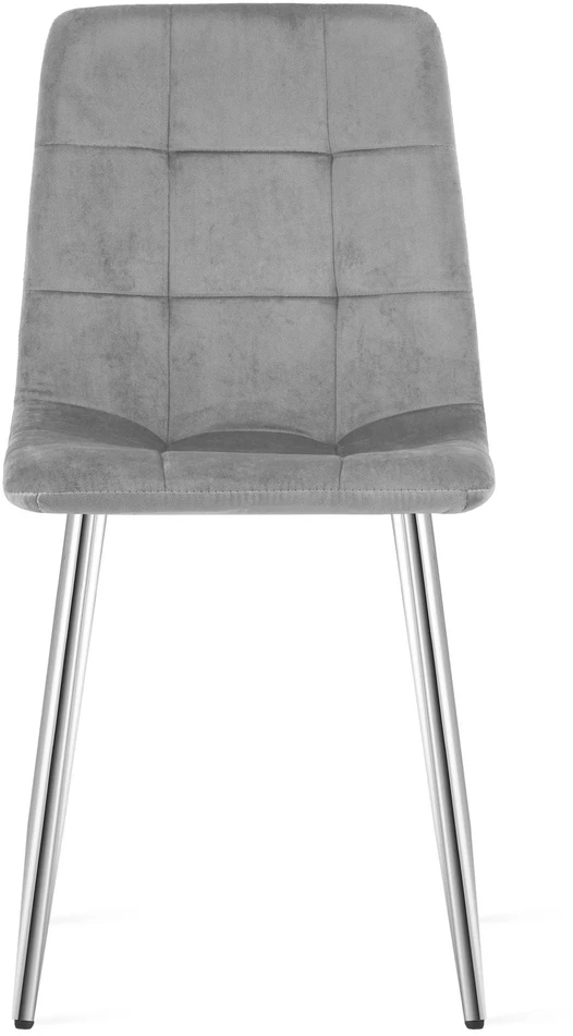 Kėdė su veliūriniu apmušalu ir chromuotomis metalinėmis kojomis, šviesiai pilka, 87 cm, 4 vnt.