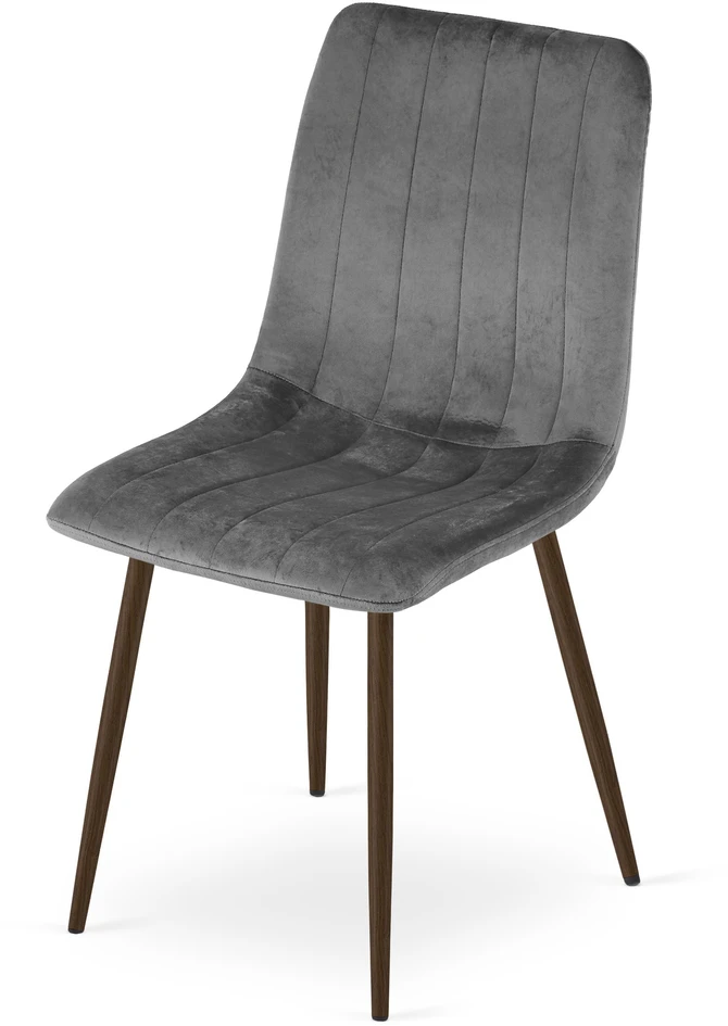 Kėdė su veliūriniu apmušalu ir metalinėmis medienos rašto kojomis, tamsiai pilka, 86 × 55 cm, 3 vnt.