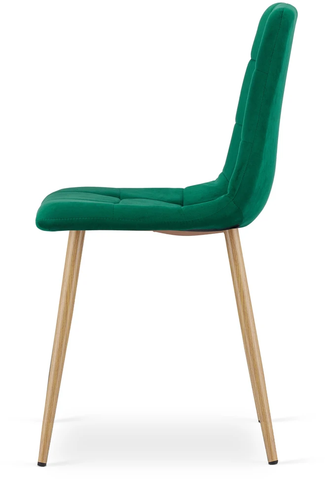Kėdė su veliūriniu apmušalu ir metalinėmis medienos imitacijos kojomis, tamsiai žalia, 87 × 44,5 × 50,5 cm, 4 vnt.