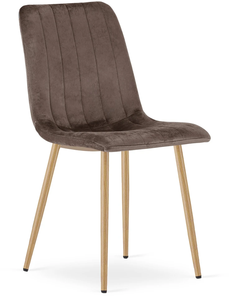 Kėdė su velvetiniu apmušalu, ąžuolo imitacijos kojelėmis, tamsiai ruda, 86 cm, 3 vnt.
