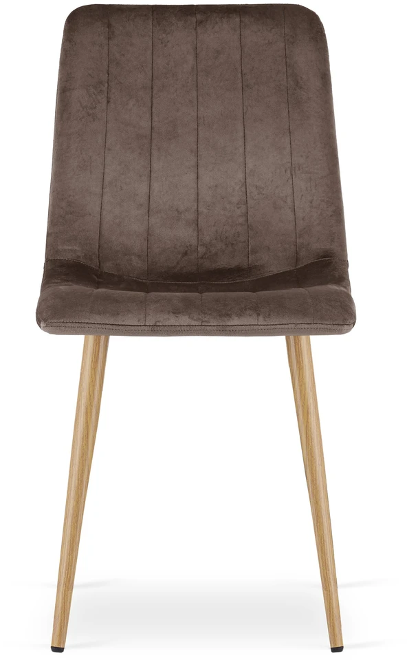 Kėdė su velvetiniu apmušalu, ąžuolo imitacijos kojelėmis, tamsiai ruda, 86 cm, 3 vnt.