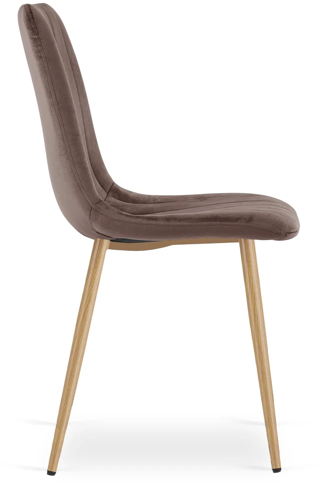 Kėdė su velvetiniu apmušalu, ąžuolo imitacijos kojelėmis, tamsiai ruda, 86 cm, 3 vnt.