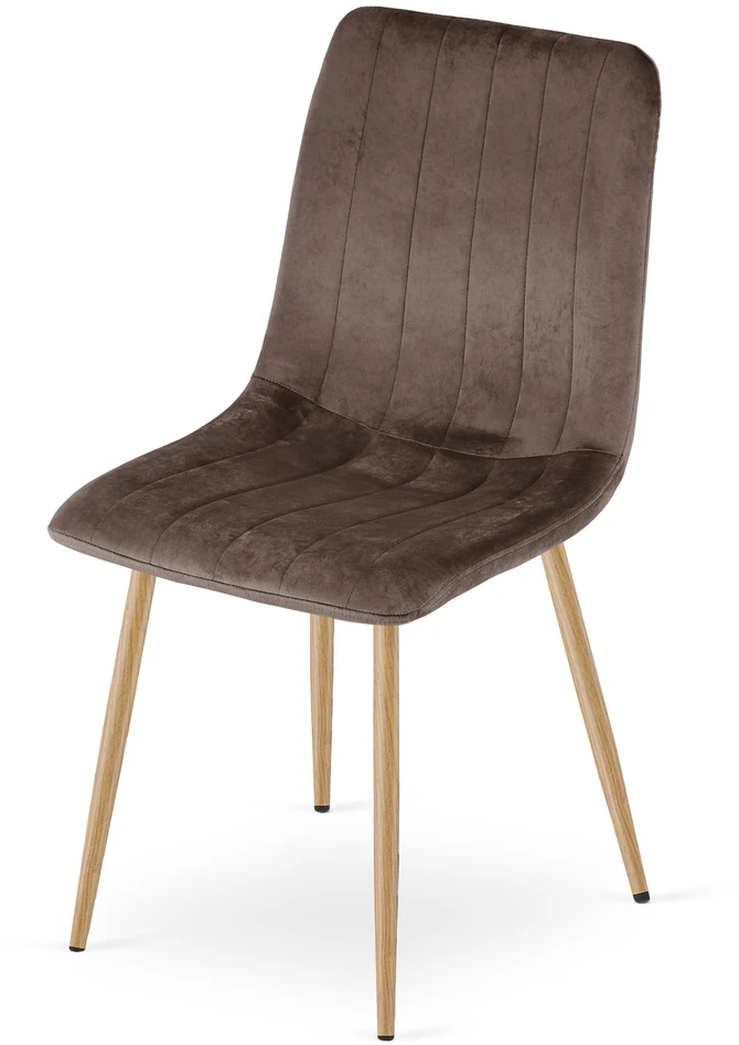 Kėdė su velvetiniu apmušalu, ąžuolo imitacijos kojelėmis, tamsiai ruda, 86 cm, 3 vnt.