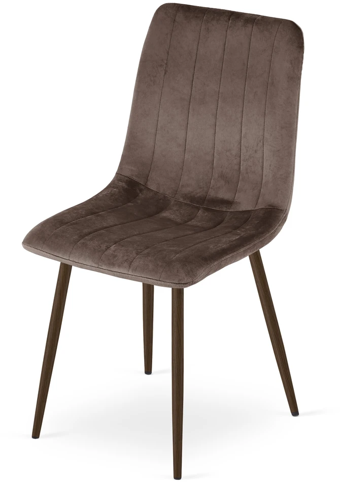 Kėdė veliūriniu apmušalu, riešutmedžio rašto kojelėmis, tamsiai ruda, 86 cm, 2 vnt.