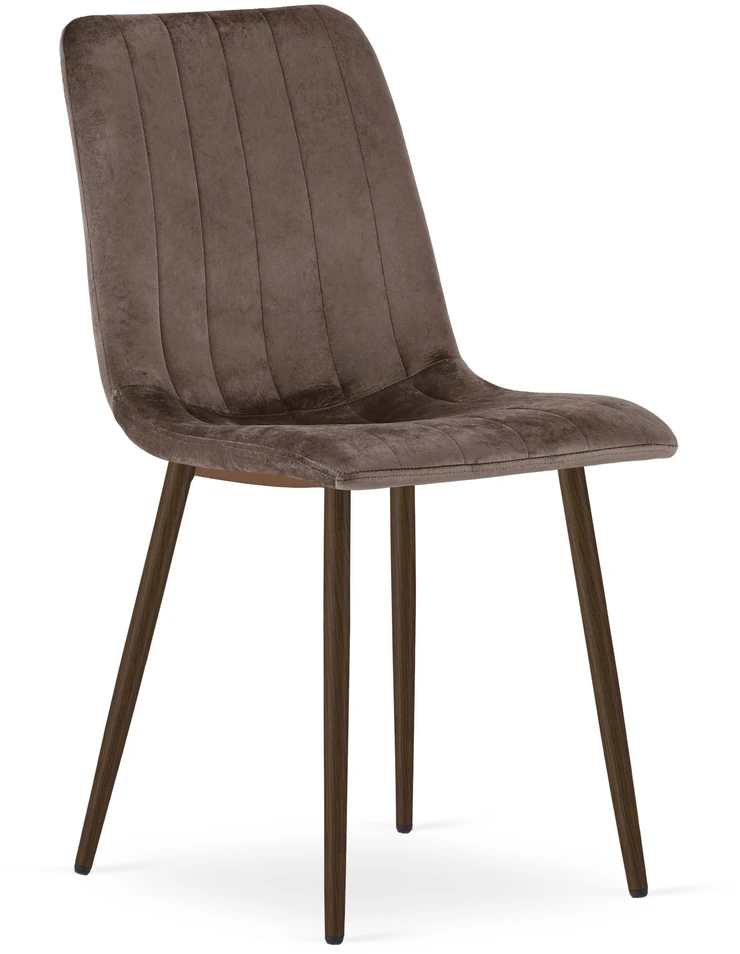 Kėdė veliūriniu apmušalu, riešutmedžio rašto kojelėmis, tamsiai ruda, 86 cm, 2 vnt.