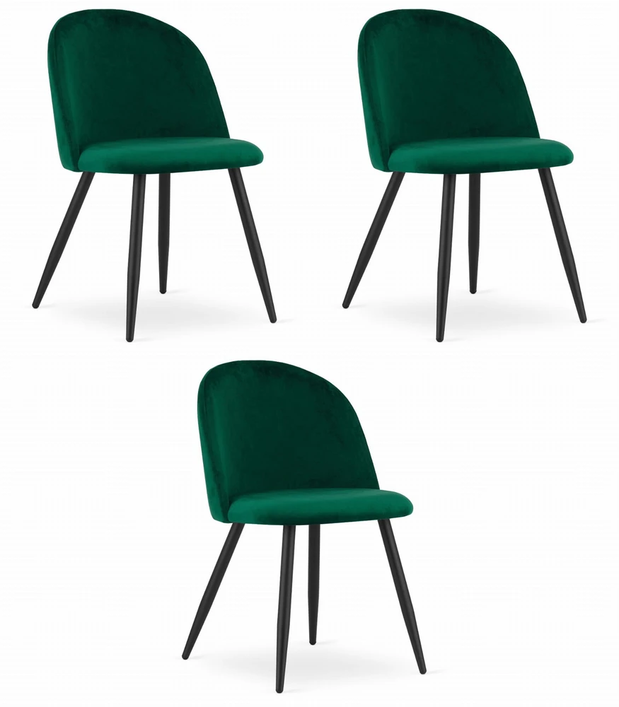 Leobert Kėdžių komplektas BELLO, žalias aksomas, juodos metalinės kojos, 76,5 cm, 3 vnt.