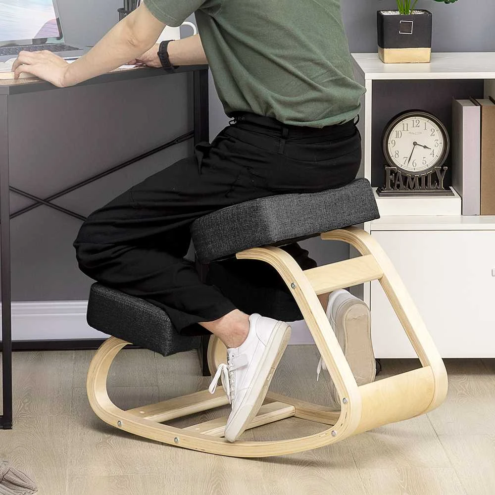 Vinsetto kėdė klūpėjimui, ergonomiška kėdė, minkšta kėdė sveikai sėdėjimo laikysenai, beržo mediena, keliamoji galia 120 kg, juoda
