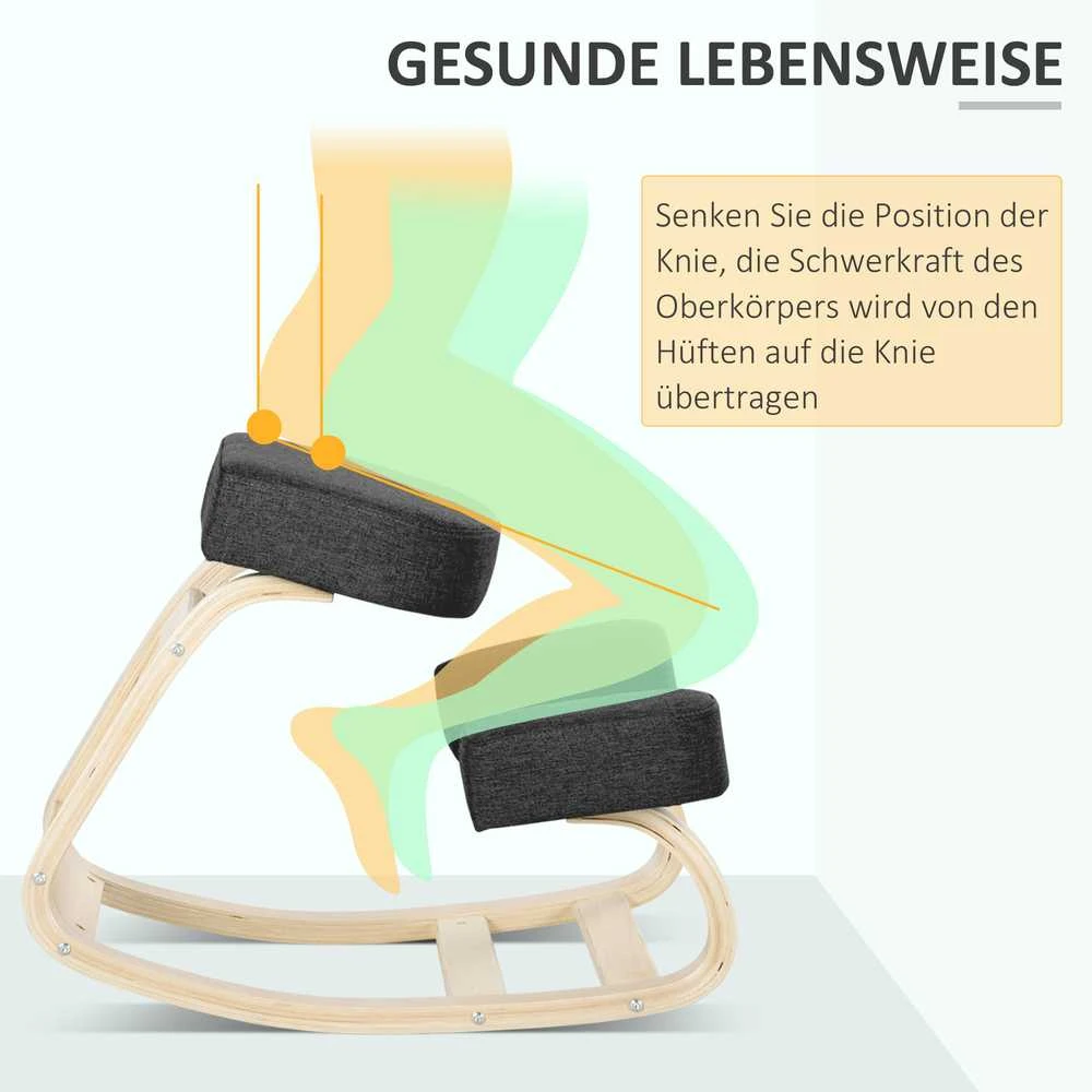Vinsetto kėdė klūpėjimui, ergonomiška kėdė, minkšta kėdė sveikai sėdėjimo laikysenai, beržo mediena, keliamoji galia 120 kg, juoda