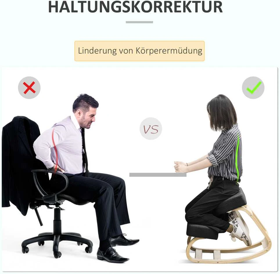 Vinsetto kėdė klūpėjimui, ergonomiška kėdė, minkšta kėdė sveikai sėdėjimo laikysenai, beržo mediena, keliamoji galia 120 kg, juoda