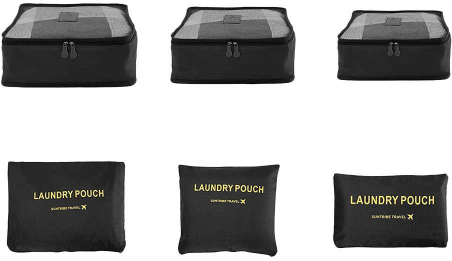Kelioninis lagamino organizatorių rinkinys, 6 vnt., juodos spalvos