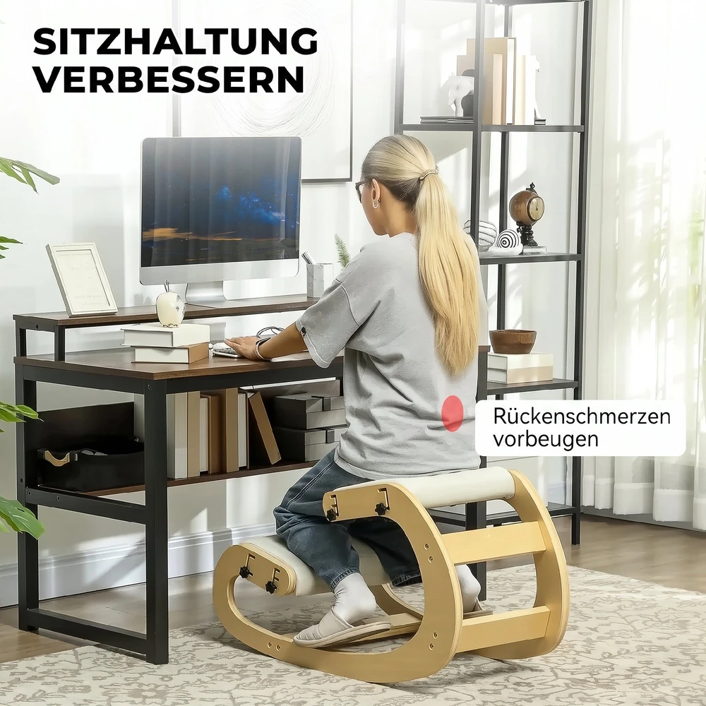Kelių kėdė su 6 padėčių reguliavimu ir supamu pagrindu, kreminė, 55 × 85 × 55 cm