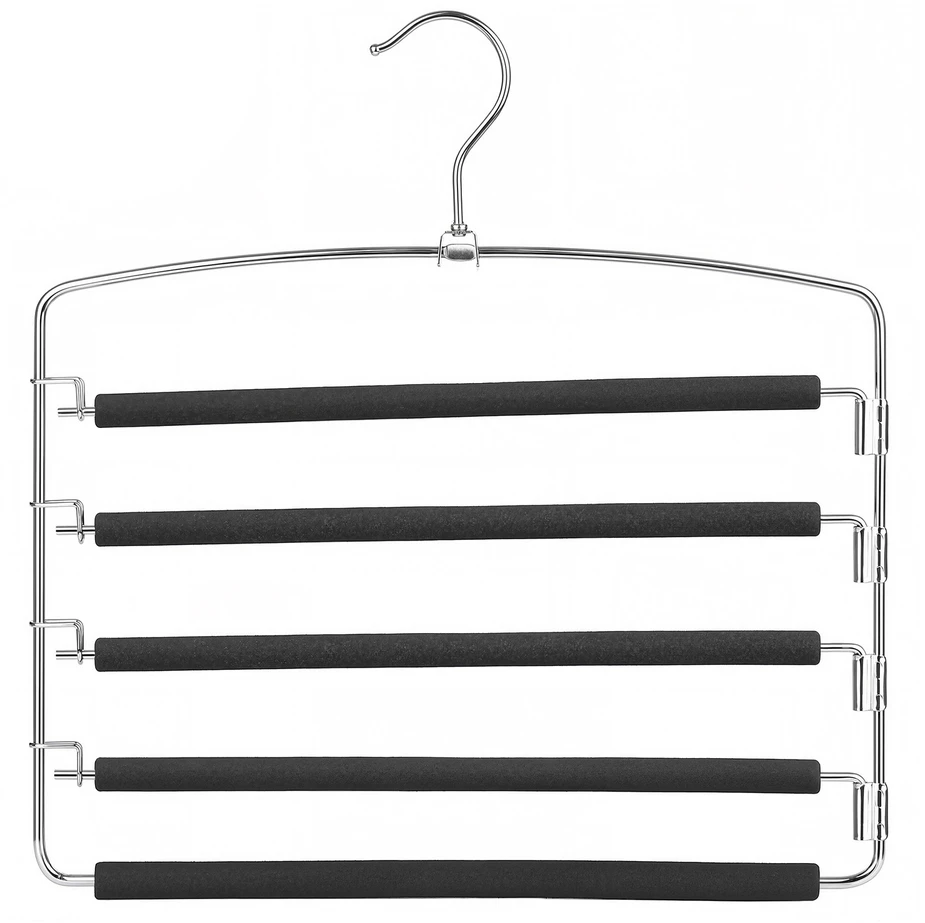 SONGMICS Kelnės pakaba, taupanti vietą, 3 vnt. rinkinys Daugiafunkcinė metalinė pakaba, tvirta, neslystanti paminkštinta, pasukamos kelnės pakabos, po 5 džinsus, kostiumines kelnes, šalikus, kaklaraiščius
