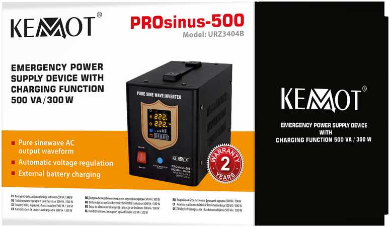 Nepertraukiamo maitinimo šaltinis 300W 12V/230VAC sinusas KEMOT - juodas