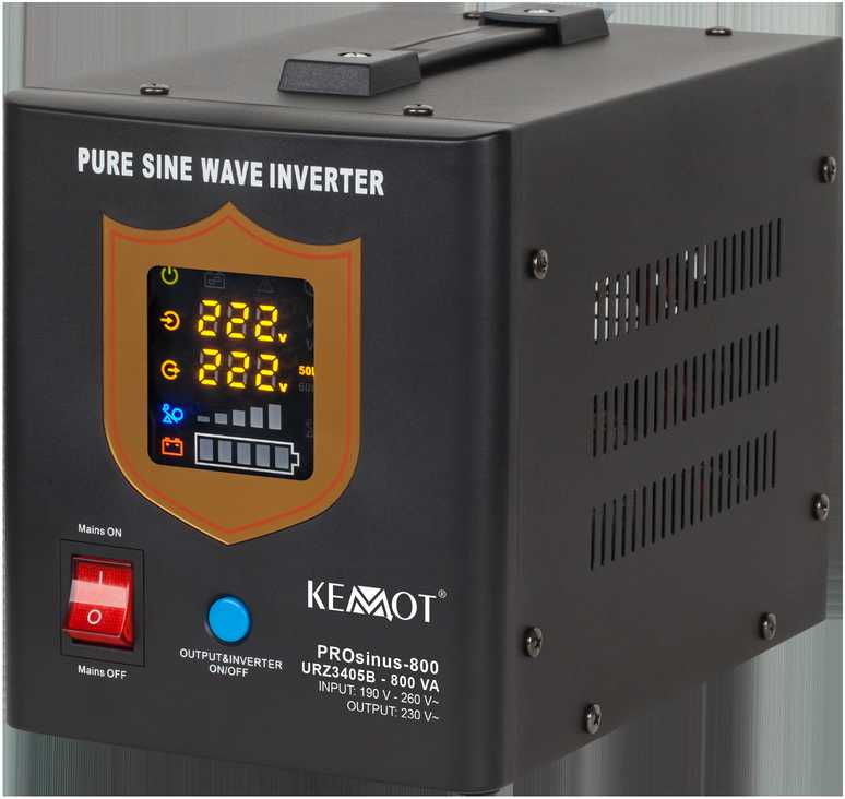 KEMOT PROsinus-800 nepertraukiamo maitinimo šaltinis su gryna sinusine banga ir įkrovimo funkcija 12V 230V 800VA/500W - juoda