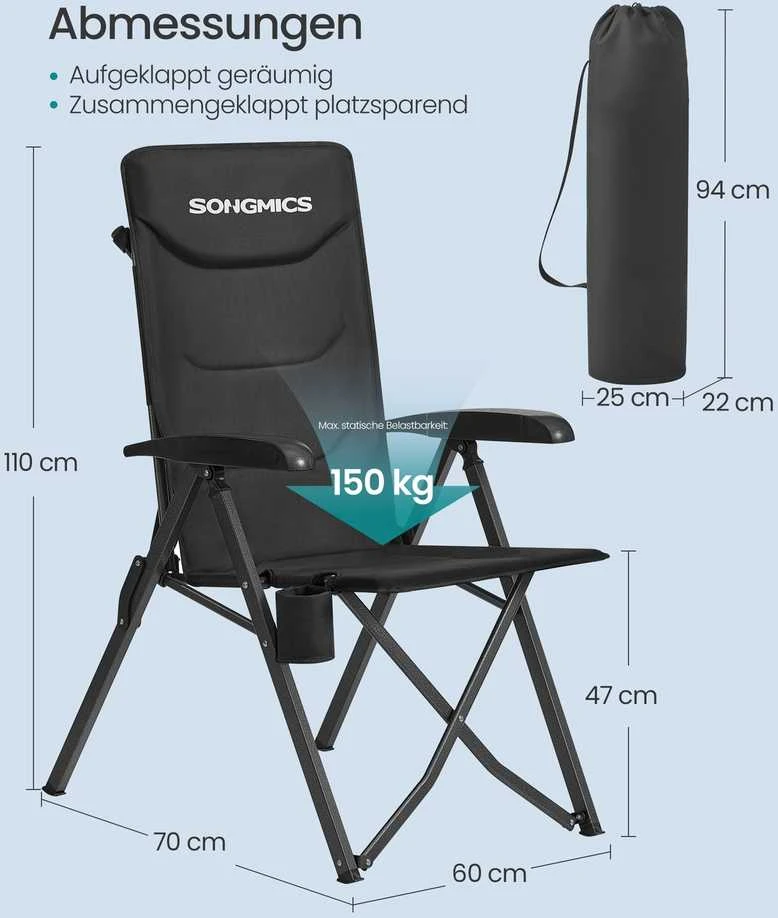 Songmics Kempingo kėdė juoda