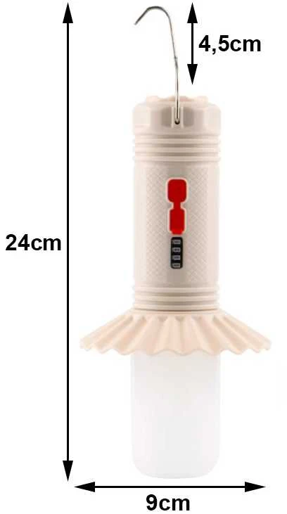 Kempingo lempa su įkraunamu akumuliatoriumi ir USB C jungtimi