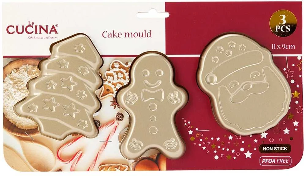 La Cucina Kepimo formos 3 vnt - Kalėdiniai motyvai, Santa Claus, imbiero žmogeliukas, Kalėdų eglutė