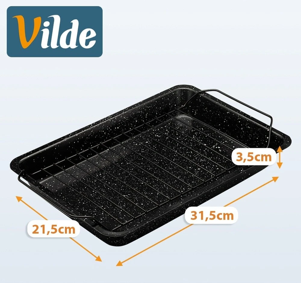 Kepimo skarda su išimamomis grotelėmis ir nepridegančia danga, juoda, 31,5 x 21,5 x 3,5 cm