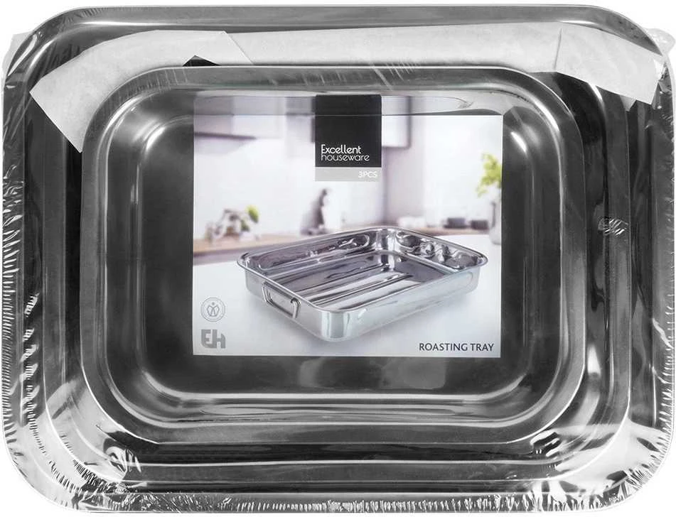 Excellent Houseware Kepimo indas plieninė stačiakampio formos 3 vnt.