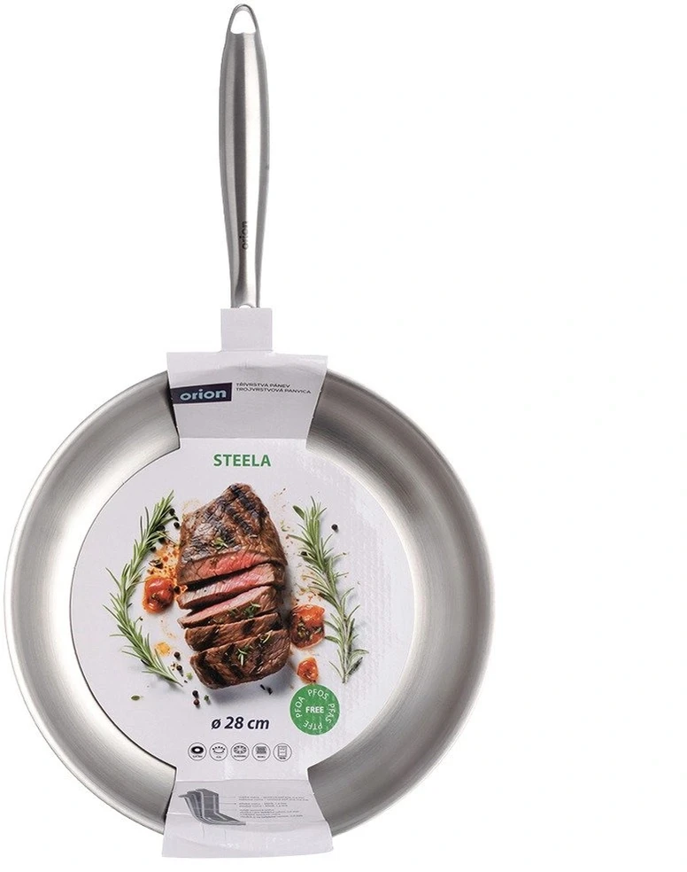Keptuvė iš trisluoksnio nerūdijančio plieno, sidabrinė, 28 cm