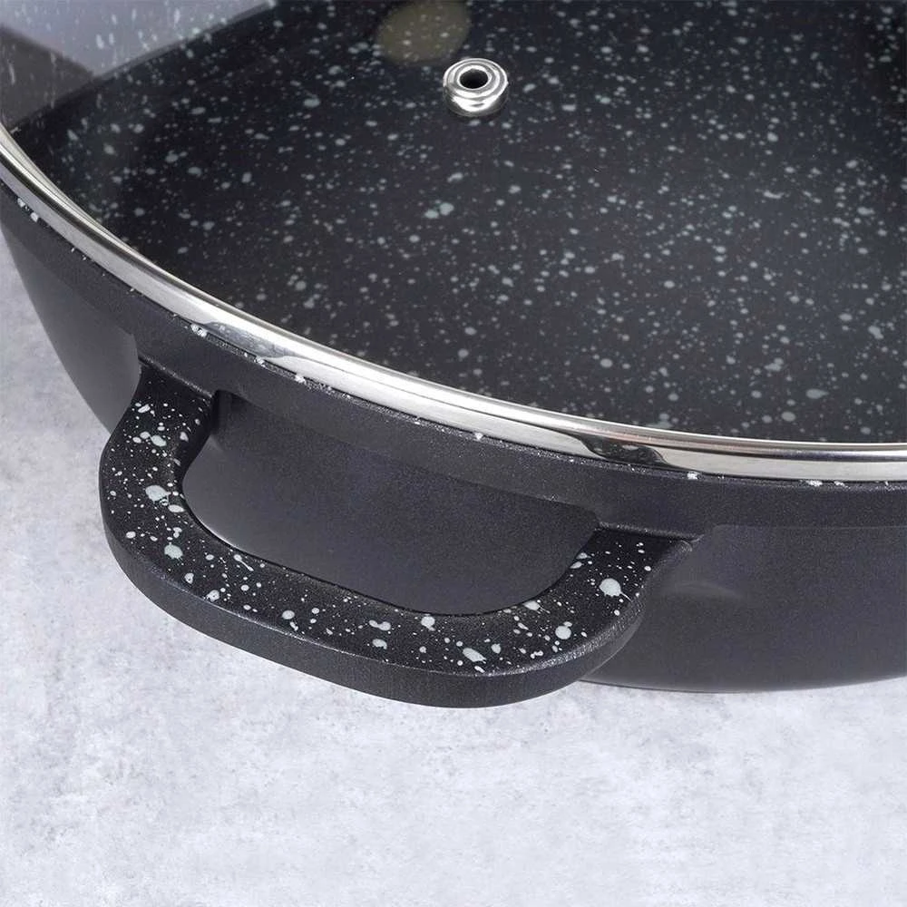 Orion Keptuvė GRANDE 28 cm granitinė su stikliniu dangteliu