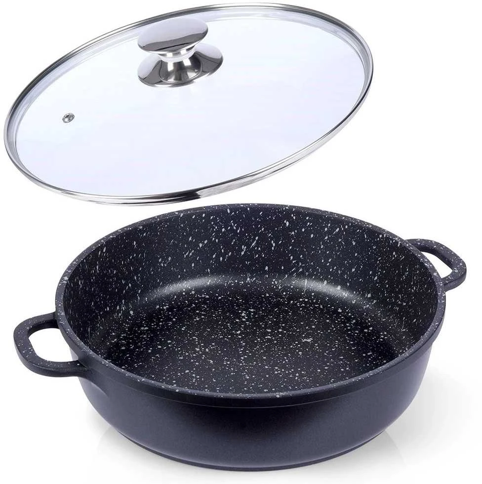 Orion Keptuvė GRANDE 28 cm granitinė su stikliniu dangteliu