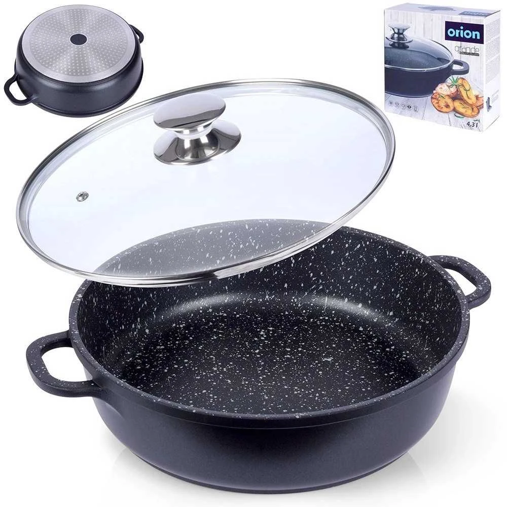 Orion Keptuvė GRANDE 28 cm granitinė su stikliniu dangteliu