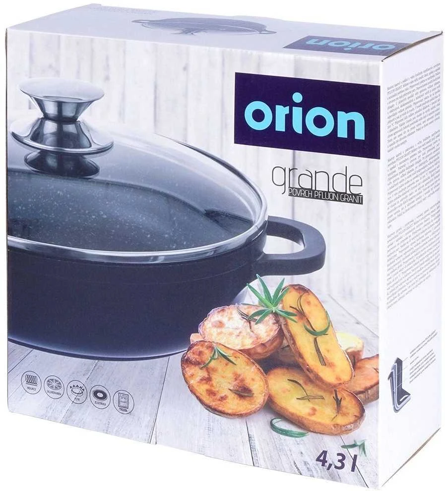 Orion Keptuvė GRANDE 28 cm granitinė su stikliniu dangteliu